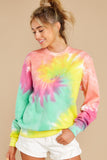 7 Blur The Lines Magenta Mint Tie Dye Sweatshirt at reddress.com